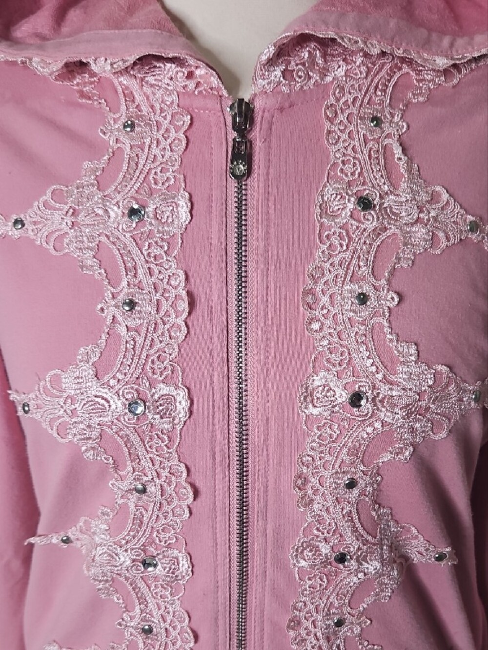 Vertigo Paris Pink Lace-Trim Hooded Zip Jacket Large - Picture 3 of 9